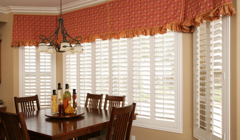 White shutters in Houston dining room.